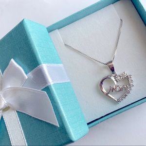 Sterling Silver Rhodium-plated Diam. Mom Necklace